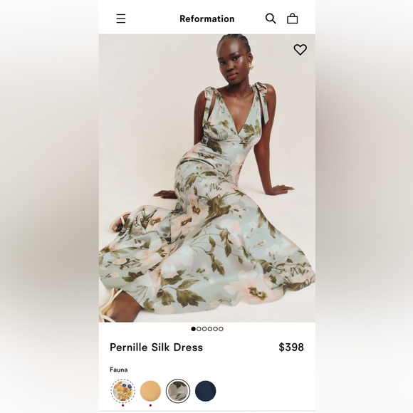 Reformation Pernille Silk Dress, Size XL (12), Sage Green Floral - Picture 1 of 3